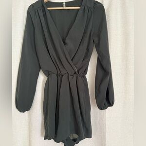 Sage Dark Green Long Sleeve Romper